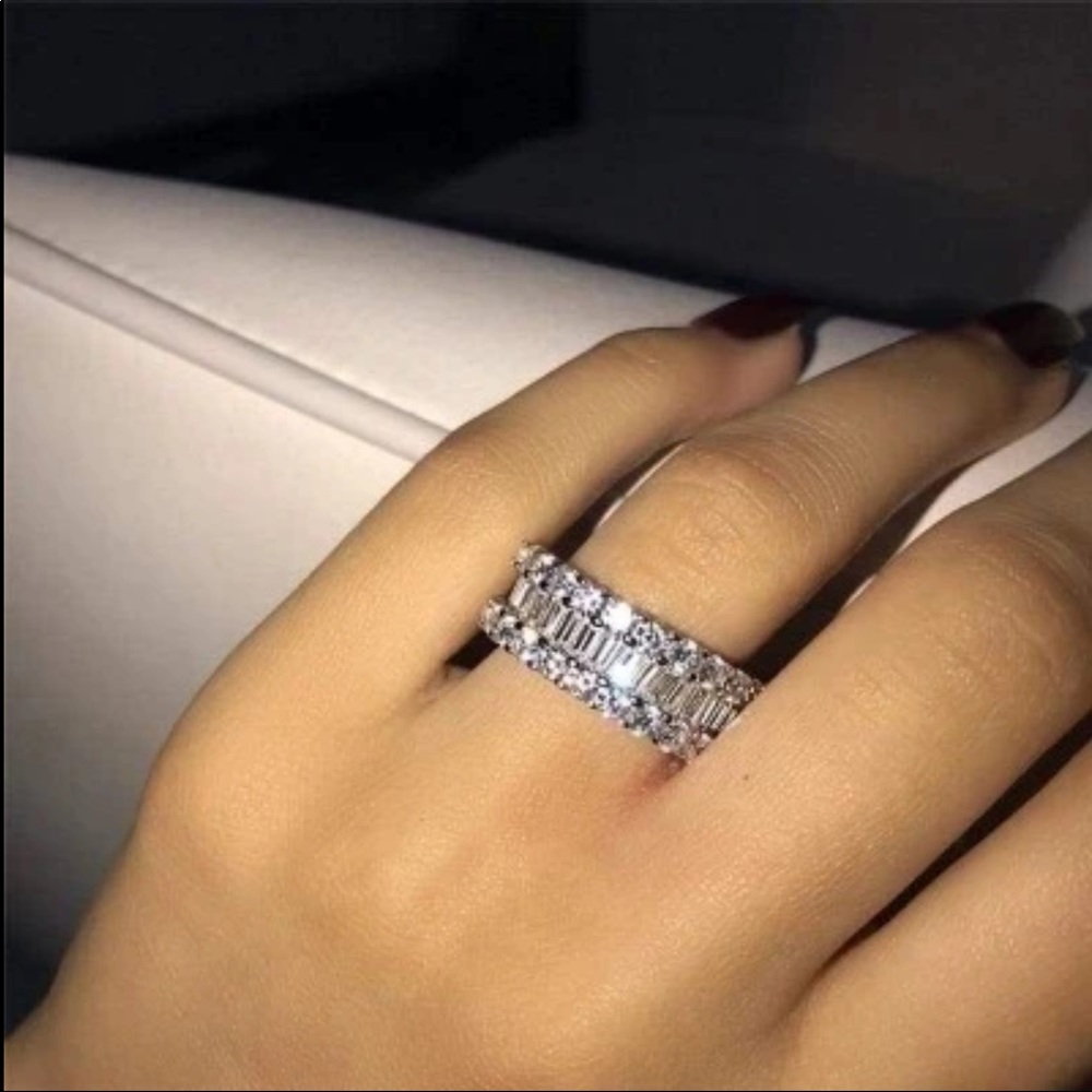 New Women 925 Silver Eternity Luxury Diamond Ring - Picture 3 of 3